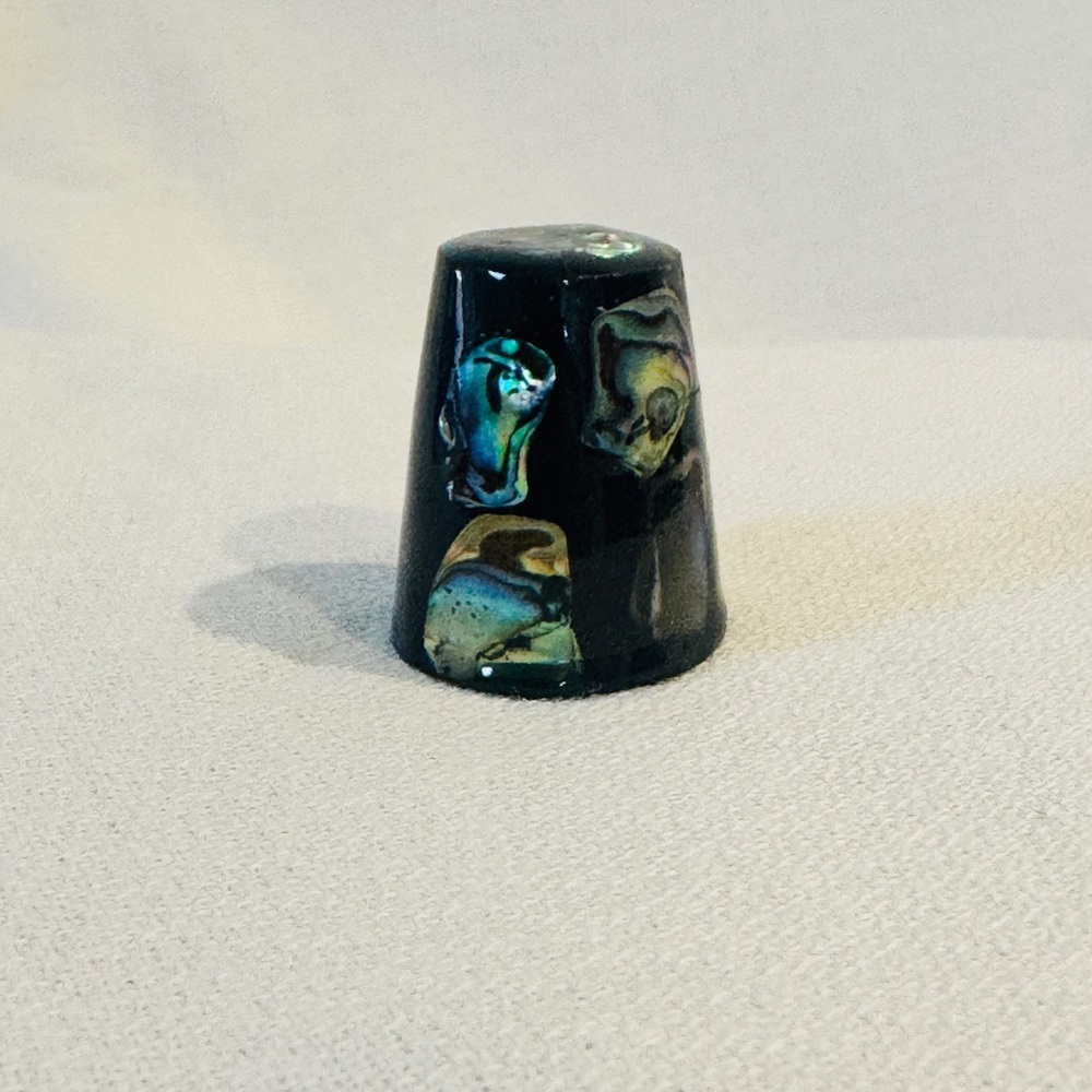 Vintage Black and Iridescent Abalone Shell Thimble sewing collectible